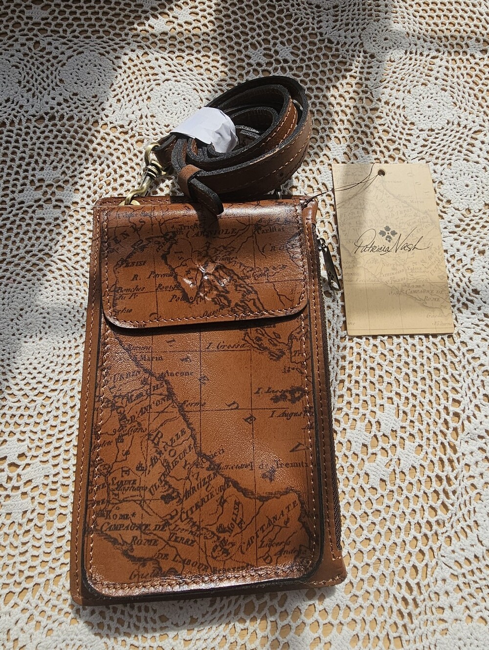 Patricia Nash Chiavella Leather Phone Bag Crossbody RFID Riot Rust Map NWT